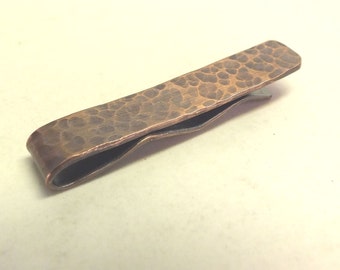 Mens Copper Tie Clip---Dimpled Texture in Antique Finish