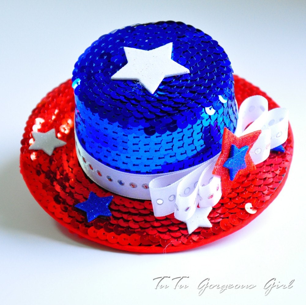 Patriotic Red White and Blue Sequin Mini Top Hat...4th of