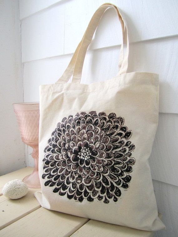 Tote Bag - Screen Printed Bag - Hand Printed Flower Tote - Cotton ...