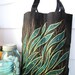 Emerald Seaweed Summer Tote -HAND PAINTED- Black reusable- Medium Snack Pack- Beach bag