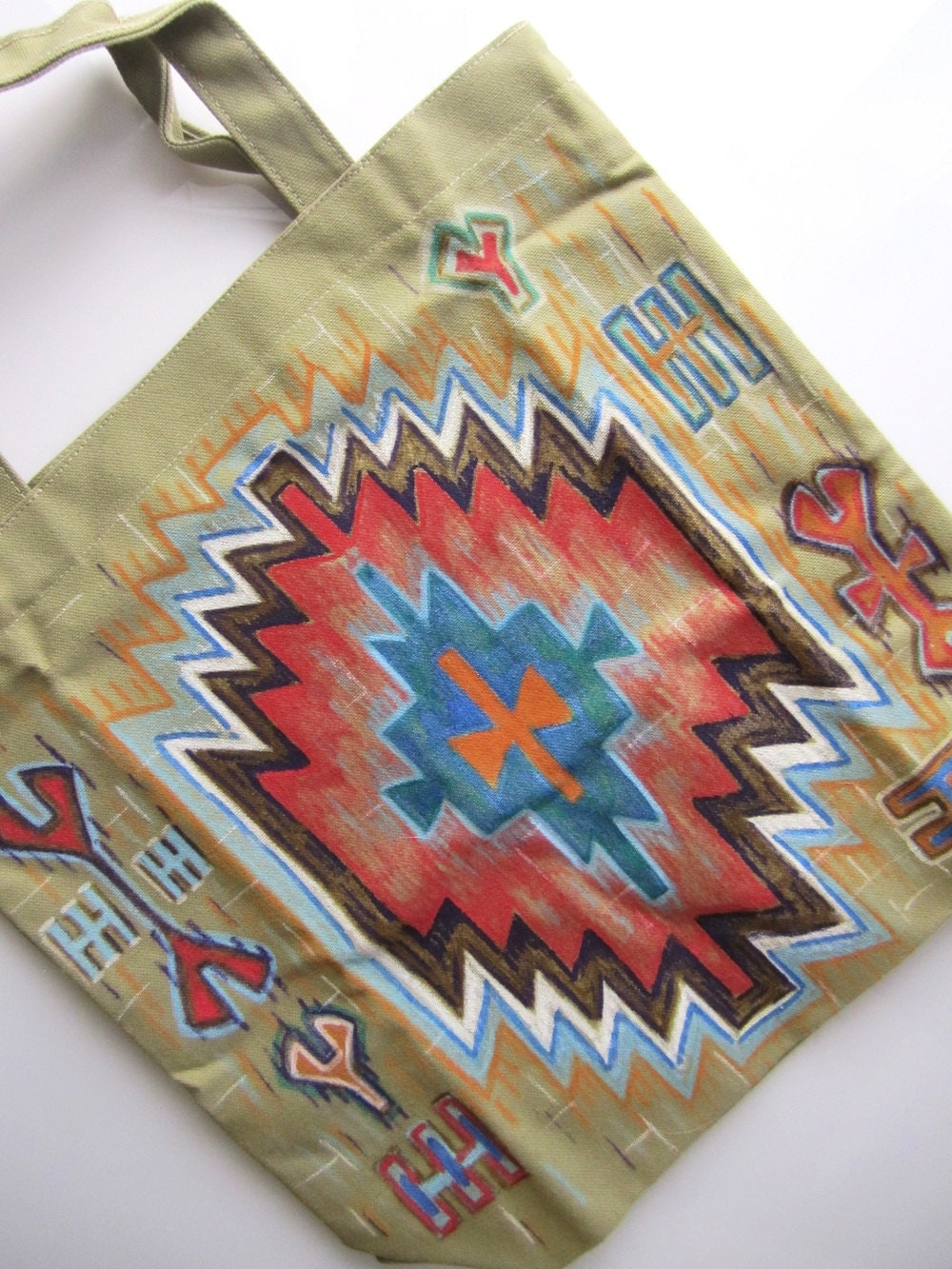 Ethnic Tribal Bag Hand Painted Canvas Tote Bag by Michelebuttons