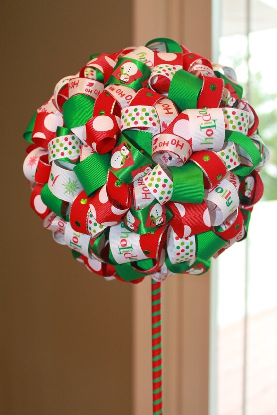 sale red and green whimsical christmas ribbon topiary sale red and green whimsical christmas ribbon topiary