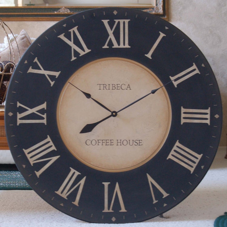 Large 36 inch Wall Clock Framed Antique Style by