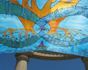 Wedding Chuppah- Handpainted Silk- "Circle of Life" design