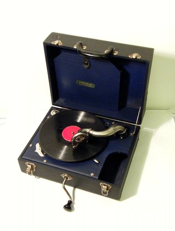 Hand Crank Record Player small portable suitcase