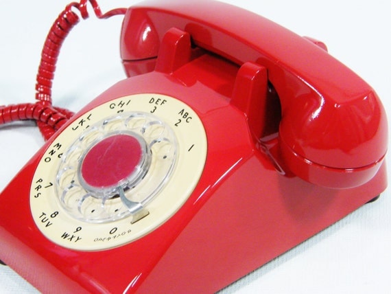 Vintage telephone cherry red rotary dial phone