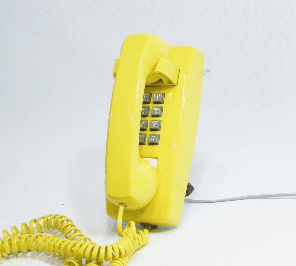 1982 Vintage telephone yellow push button WALL phone