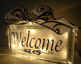 Welcome Glass block Night Light- Entryway or Hallway