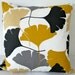 Ginkgo leaf motif retro mustard yellow, white, grey and black cushion Cover, contemporary designer fabric slip cover, throw pillow