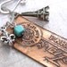 Paris Charm Necklace Etched Copper French Postmark Turquoise Eiffel Tower Silver Gemstone