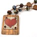 Red Heart Necklace Copper Resin Collage Pendant Czech Beads Cold Connected