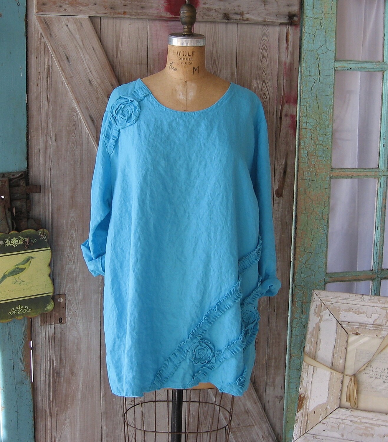linen top in turquoise Aline