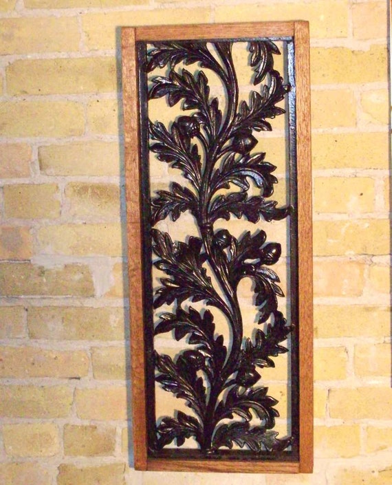 Framed vintage cast iron work oak leaf and acorn