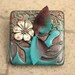 Mixed Media Brooch Floral Pin Floral Brooch Turquoise Chocolate Brown Silver Antique Copper