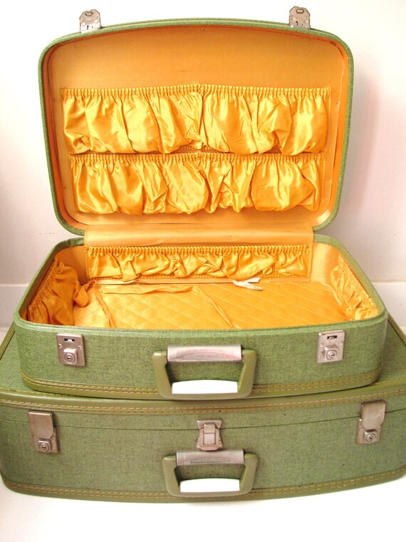 Vintage Green Luggage Set of Two Retro Lime Green Hard