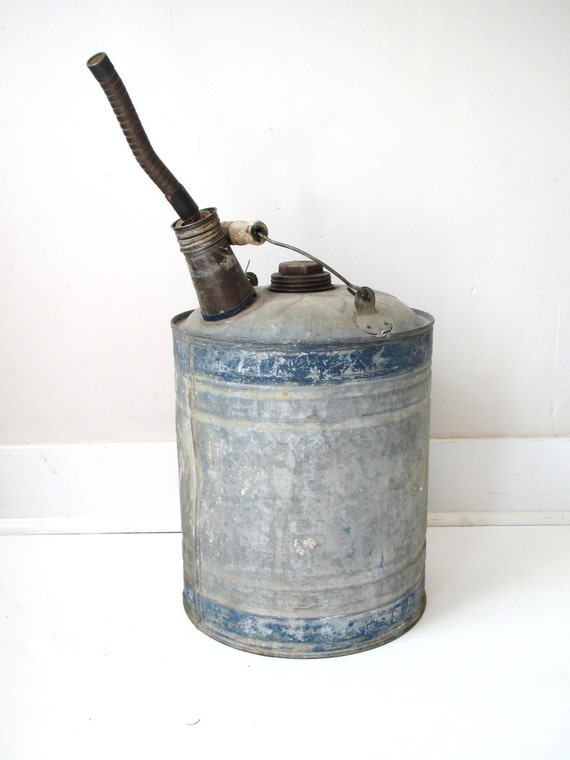 Vintage Galvanized Metal Large Oil Can Rusty Industrial Chic