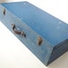 Vintage Box with Lid- Blue Wooden Box with Lid and Latches and Leather Handle- Trunk- Suitcase- Photo Prop
