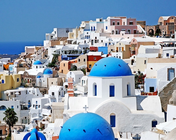 Santorini Greece Photography Monaco Blue Domes by VitaNostra