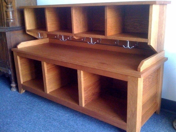 Entryway Bench And Shelf With Coat Hooks By KennedyWoodworking