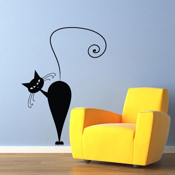 Cat wall Decal Sticker Art by wordybirdstudios on Etsy