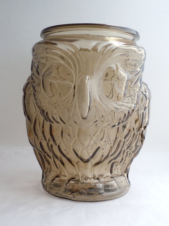 Fun Vintage Smokey Glass Owl Canister Cookie Jar no lid