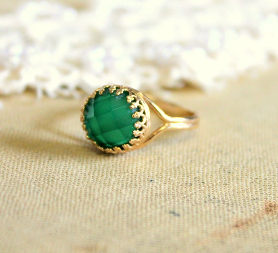 Elizabeth ring 14k gf gold Real Green jade gem stone ring