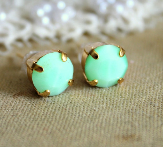 Items similar to Mint stud gold earrings - 14k gold plated earrings