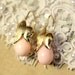 Pearls gold jewelry - Gold field leaf earrings & real Majorca tear drop pearls peach color