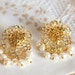 Gold and pearls lacy chandelier earrings - 14k coated goldearrings wirh real frashwater pearls .