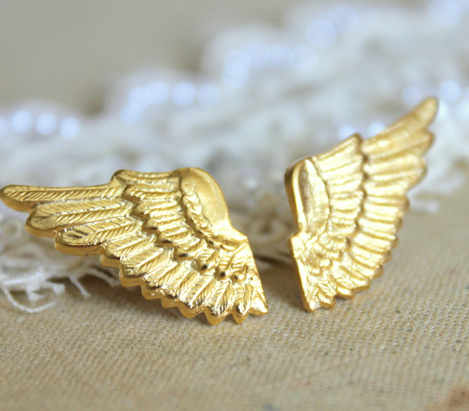 Angel wings post earrings 18k gold plated