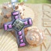 Dichroic Fused Glass Jewelry, Cross Pendant, Fused Dichroic Glass, Purple Pink Large Faith, Spring (Item 10034-P)