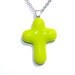 Cross Pendant, Fused Glass Jewelry, Glass Pendant, Jesus Christ, Faith, Hope, Love, Spiritual, Youth, Lime Green, Pastel (Item 10421-P)