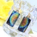 Rainbow in the Dark, Dichroic Earrings, Fused Glass Jewelry, Rectangle, Colors on Black, Tie-Dye Fusion, Black Light (Item 30303-E)