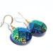 Dichroic Glass Earrings, Fused Glass Jewelry, Round, Retro, Abstract, Contemporary, Modern, Green, Gold (Item 30322-E)
