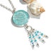 Dichroic Pendant, Swarovski, Gypsy, Beach, Fused Glass Jewelry, Round, Sterling Silver Beads, Pastels, Blue, Turquoise (Item 10453-P)