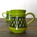 Vintage Unique Green and Black Mugs with Teardrop Design - From Italy - Set of 2