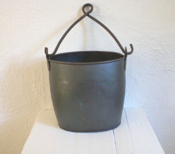 Vintage Black Metal Mining Bucket Industrial