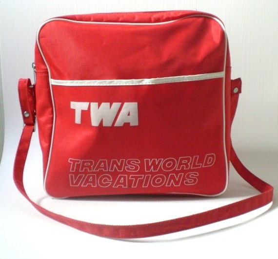 Vintage Shoulder Bag TWA Flight Bag Trans World Vacations Red