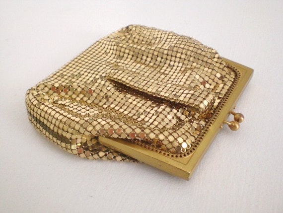 Gold Mesh Purse Bag Clutch Whiting Davis Mirror Vintage Mid Century ...