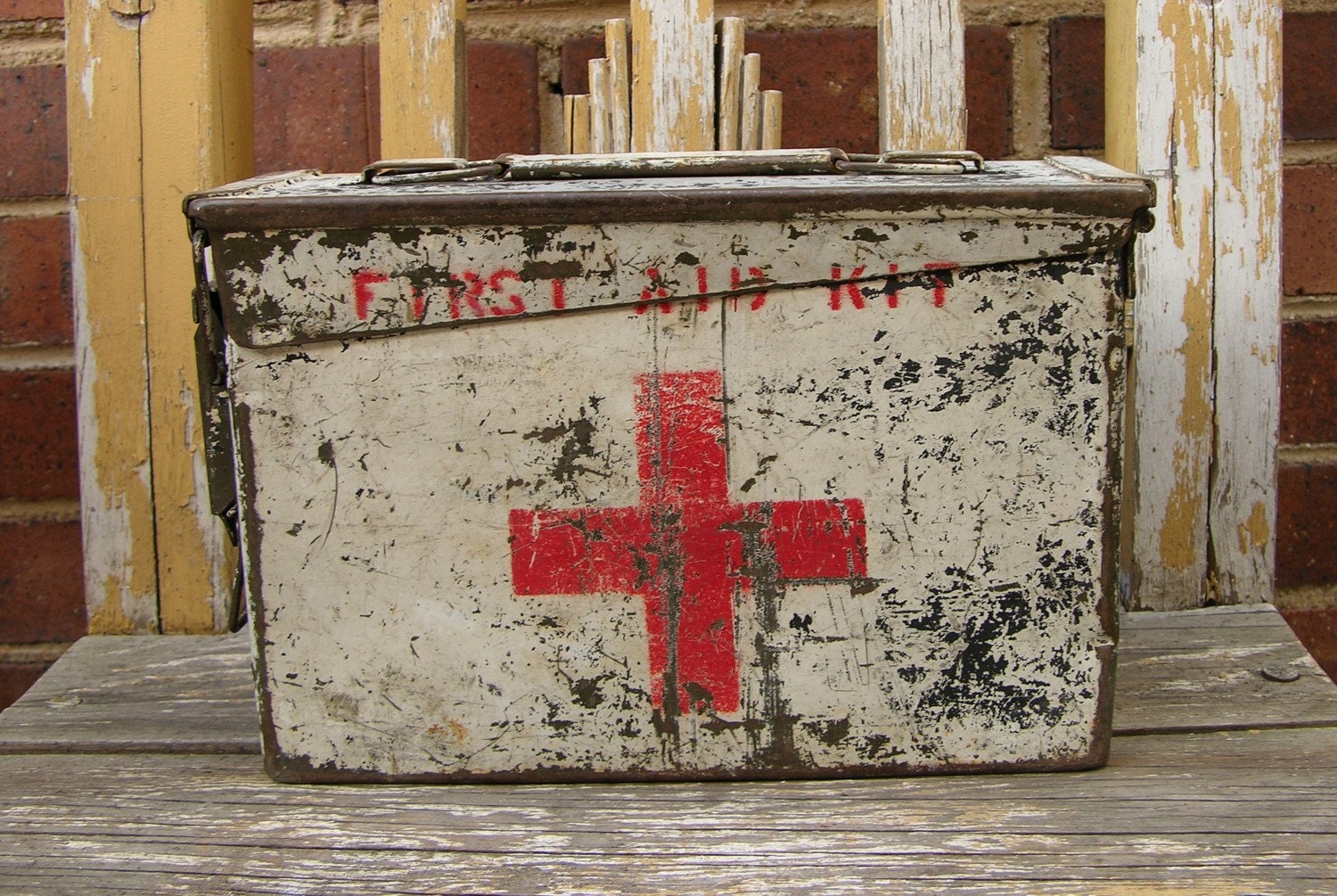 Vintage First Aid Kit Metal Ammo Can Miltary Ammunition
