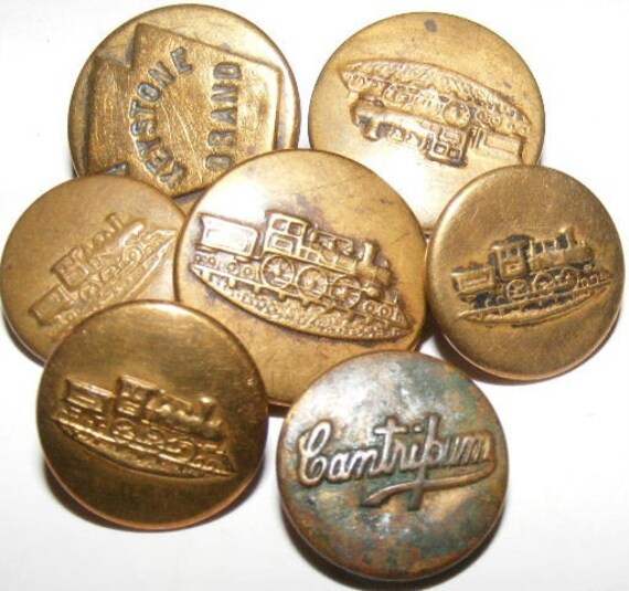 Antique metal overall buttons trains/Keystone...