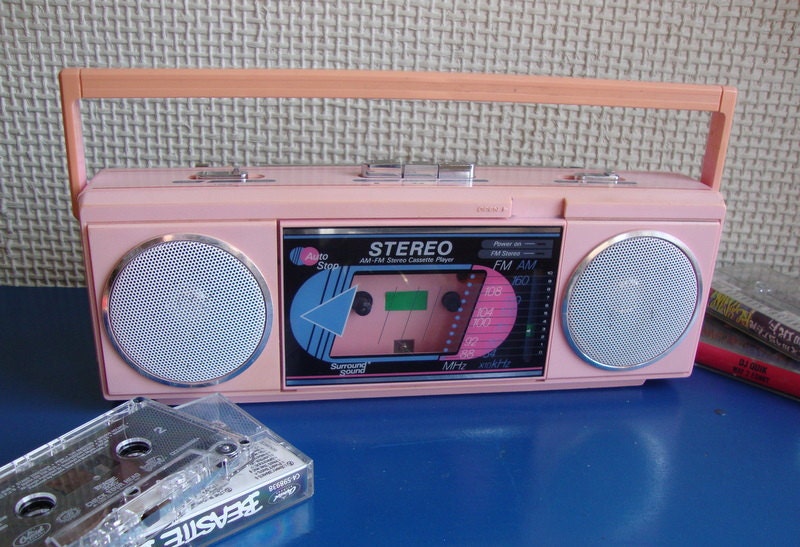 80s Pink Baby Boombox Vintage Cassette Tape Player and