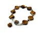 Brown Bracelet Tigers Eye Gemstone Jewelry Flower Charm Silver Jewellery Box Clasp Earth Tones Fashion B-81