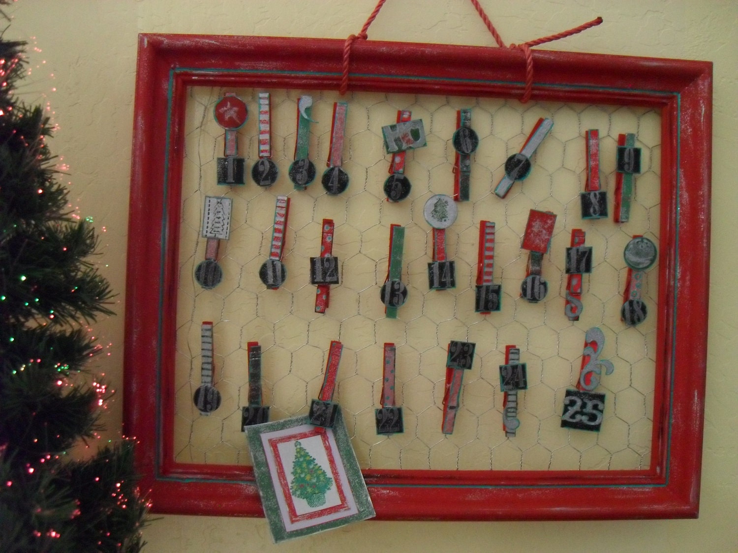 Framed Wire Advent Calendar Rich Red and by artrepurposedaz