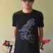 T-Rex Dinosaur on Dutch classic bicycle art black t shirt L size