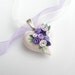 Heart pendant in lilac and cream polymer clay with purple roses on organza ribbon necklace