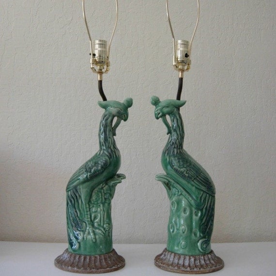 Vintage Lamp Pair Ceramic Bird
