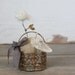 Burlap Inspirational Pin Cushion in a Rusty Silver Basket