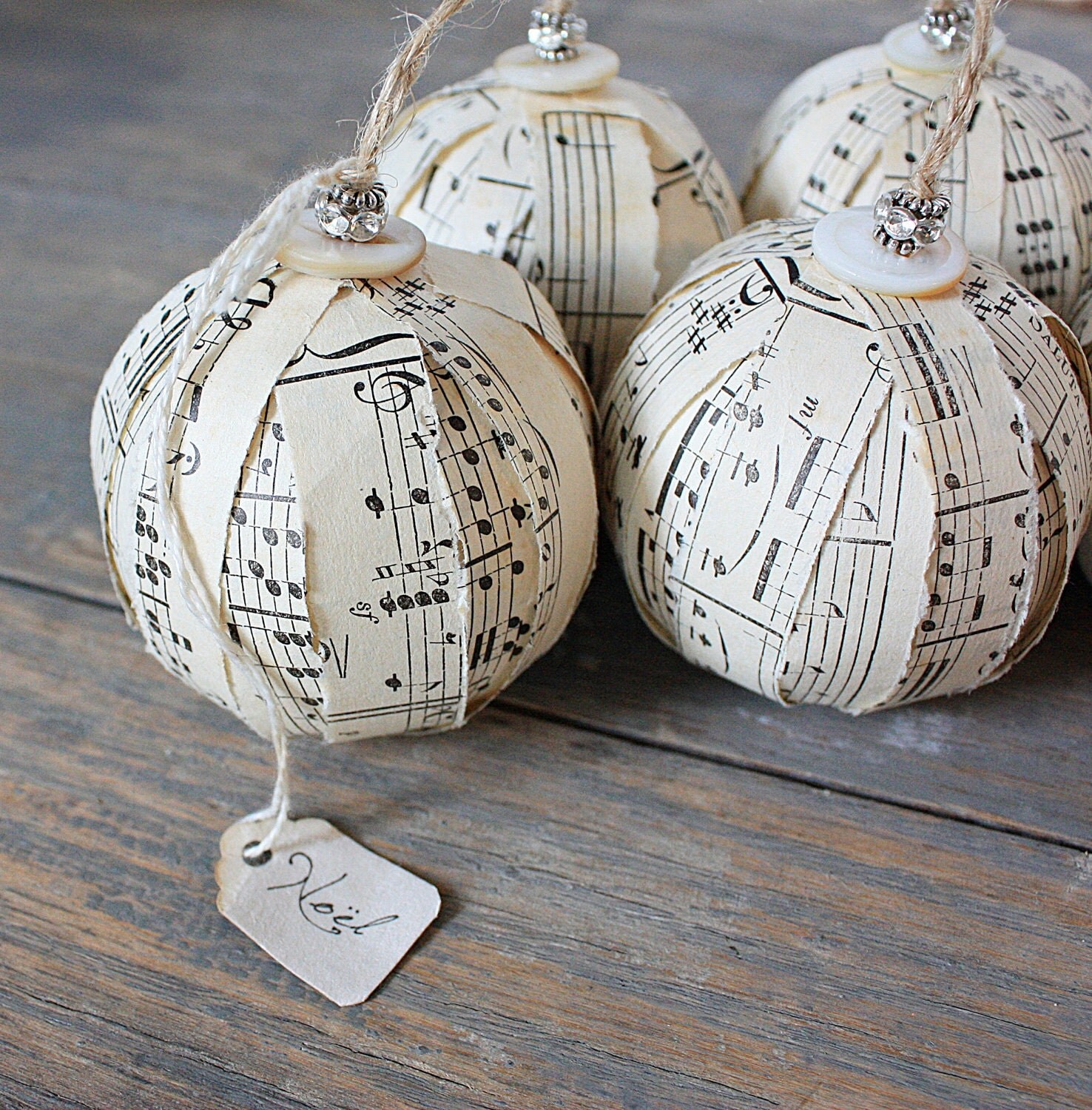 rustic rag ball ornaments vintage sheet music by rustic rag ball ornaments vintage sheet music by