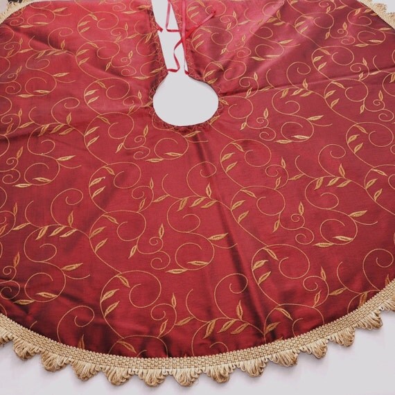 dark red leaves and scrolls tree skirt 36 dark red leaves and scrolls tree skirt 36